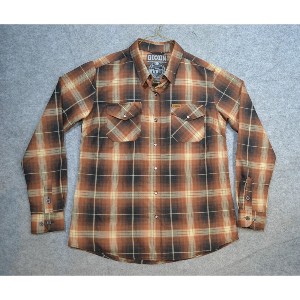 Dixxon Shirt Mens L Brown Plaid The Barrel D-Tech Flannel Button Up Long Sleeve